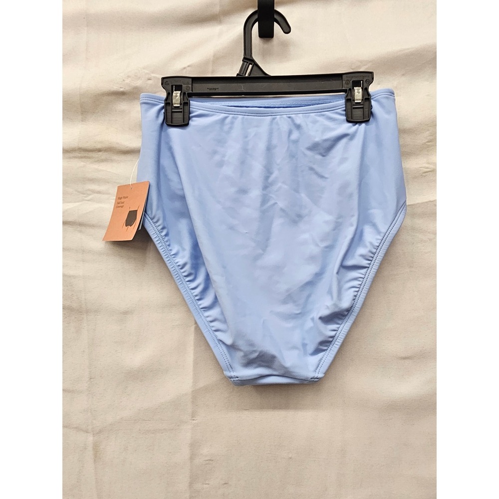 Shade & Shore Womens High Waist Ruched Swim Bottoms Blue Nylon Blend Size Small